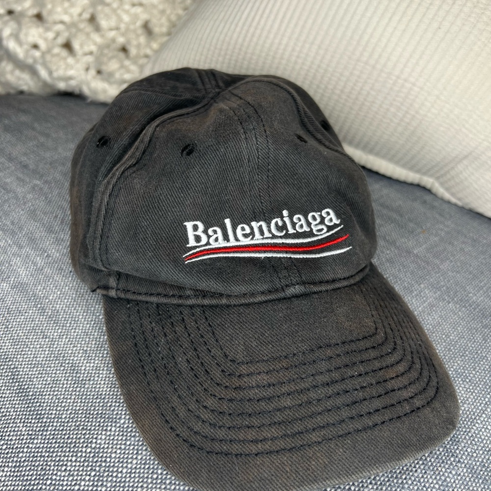 VINTAGE Balenciaga Logo Wave Baseball Hat Black Curved Brim SUPREME Condition - Picture 3 of 12